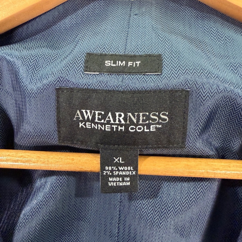 Awearness Kenneth Cole Mens 46L 3-Piece Suit Vest Blue Slim Fit Wool Blend 36x31 - Picture 14 of 16
